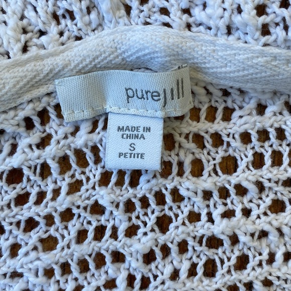 J Jill White Knit open weave V-Neck Sweater with hood Sz S petite 100% cotton - Picture 5 of 9